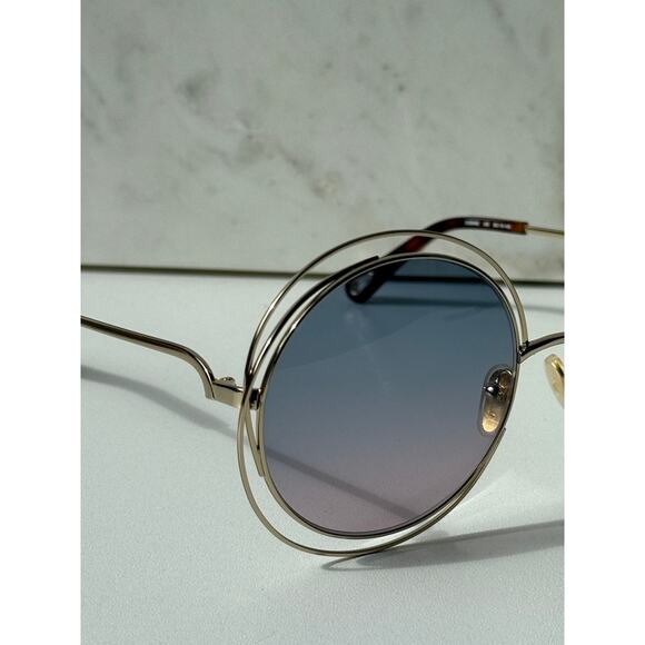 NEW Chloe CH0045S Carlina Round Sunglasses in Gold Blue main image 4
